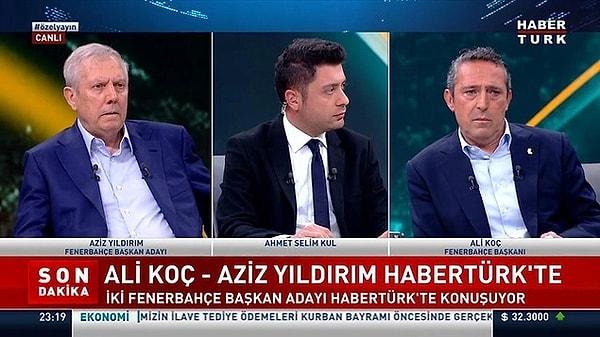 11. Aziz Yıldırım ve Ali Koç'u canlı yayında konuk eden HaberTürk'ten Ahmet Selim Kul, tarihi anlardan sonra sosyal medya hesabından paylaşımda bulundu. Kul, bir video mesajla "En büyük hedefimi gerçekleştirdim." dedi.