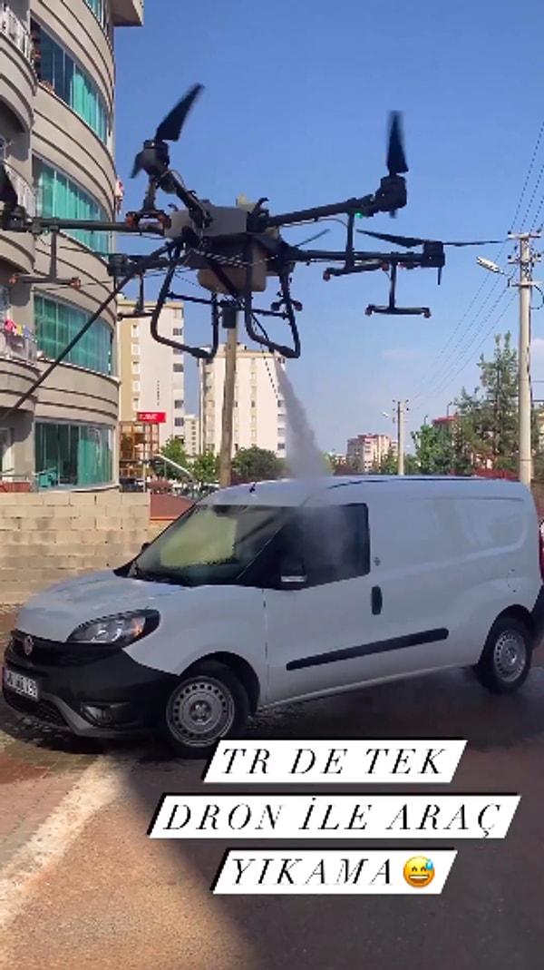 Kahramanmaraş'ta bir vatandaş drone kullanarak aracını dakikalarca yıkadı.