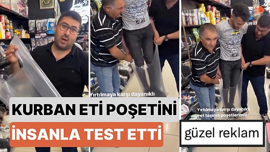 Ankara'da Bir Dükkan Sahibi Kurban Eti Taşımak İçin Yapılan Poşetin Sağlamlığını İçine İnsan Koyarak Test Etti