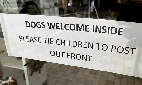 12. "Köpekler girebilir. Lütfen çocuklarımızı dışarıda bırakalım."