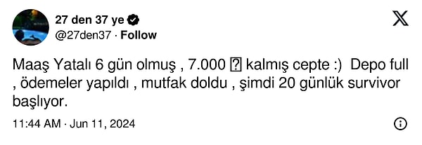 Bir sosyal medya kullanıcısı da maaşını 6 günde bitirdiğini yazınca yalnız hissettirmeyen yorumlar geldi.