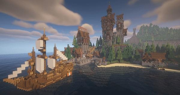 Farklı biyomlarında farklı temalarda krallıklar bulunan bu Minecraft dünyası 7 yıllık bir emeğin eseri!