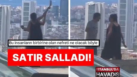 İstanbul’da Yol Kenarında Tartışan Çift Birbirine Satır Çekince Polis Müdahale Etti