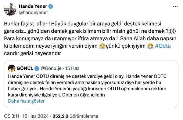 Sosyal medya kullancısının söz konusu tepkisini görmezden gelmeyen Yener de "Bunlar faşist laflar!" ifadelerini kullanarak tokat gibi cevap verdi.