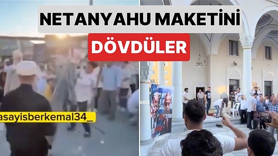 Esenyurt'ta İlginç Eylem: Bayram Namazından Çıkan Bir Grup Netanyahu Maketini Dövdü