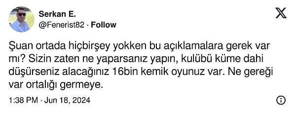 Fenerbahçe Başkanı Ali Koç'un açıklamasına X kullanıcılarından şu yorumlar geldi: