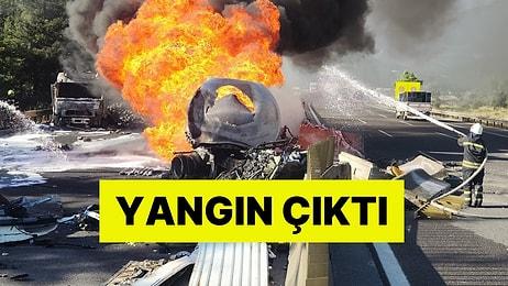 Otoyolda Korkutan Yangın: Akaryakıt Tankeri, Karpuz Yüklü TIR'a Çarptı