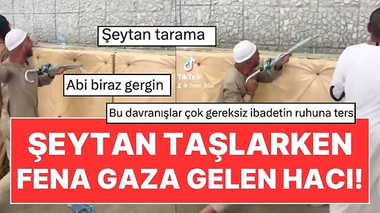 Şeytan Taşlamada Gaza Gelen Hacı Şemsiyesini Makineli Tüfek Gibi Savurdu!