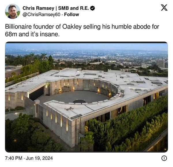 Oakley'in milyarder kurucusu satışlarına devam ediyor! Bu kez de mütevazı evini 68 milyon dolara satıyor!