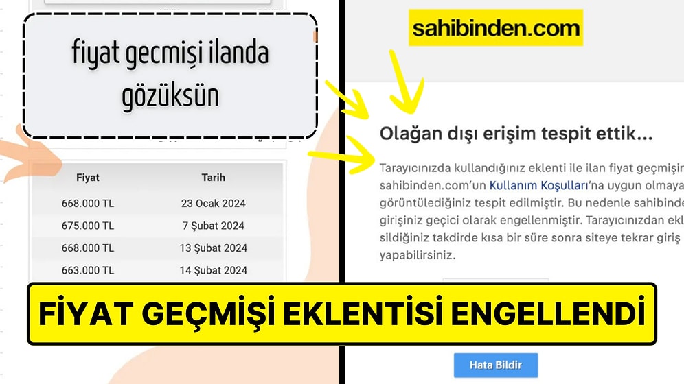 Sahibinden.com, İlanların Eski Fiyatlarını Gösteren Eklentileri Kullanan Kişilerin Siteye Girişini Engelliyor!