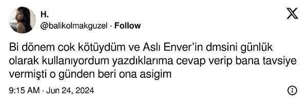 @balikolmakguzel adlı bir Twitter (X) kullanıcısı, zamanında Aslı Enver'in DM kutusunu günlük olarak kullandığını ve Aslı Enver'in de tüm tatlılığıyla kendisine cevap verdiğini iddia etti!