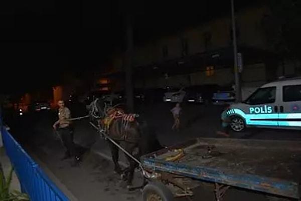 Polis ekiplerince at arabası da emniyetin otoparkına çekildi.