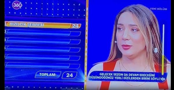 Halihazırda yayında olan televizyon dizileri hakkında sorulan soruda yarışmacı "Kızıl Goncalar" yanıtı verirken, Mert Yazıcıoğlu'nun canlandırdığı fenomen karakter Cüneyd'i anmadan da geçmedi.