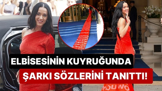 Katy Perry'nin 60 Metre Uzunluğundaki Eteğine Yazılı Şarkı Sözleri Fena Goygoy Malzemesi Haline Geldi