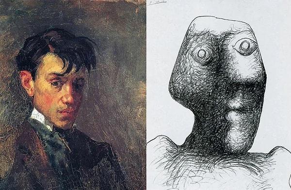 6. Pablo Picasso'nun ilk (1896) ve son (1972) otoportresi.