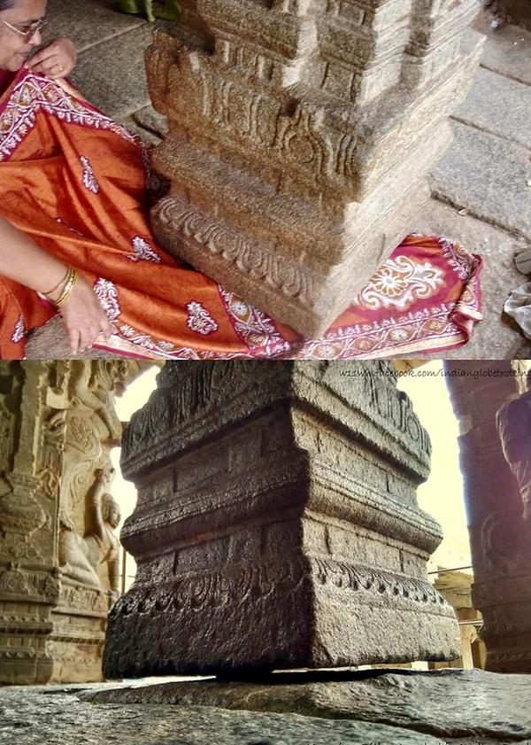 14. Hindistan'da bulunan Lepakshi Tapınağındaki 35 ton ağırlığında ve 20 metre boyundaki asma sütun.