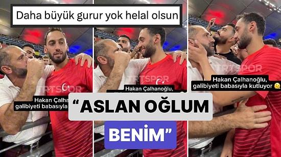 A Milli Futbol Takımımızın Kaptanı Hakan Çalhanoğlu Galibiyet Sonrası Sevincini Babasıyla Paylaştı