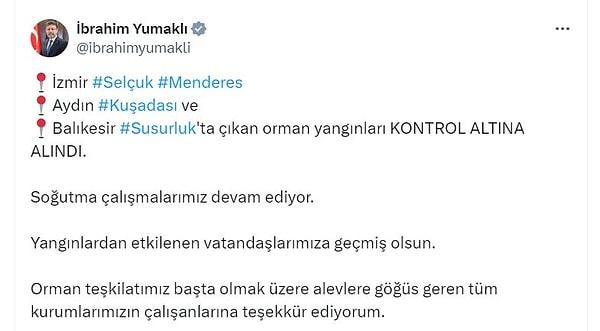 Bakan Yumaklı, sosyal medya hesabından yaptığı açıklamada şu ifadeleri kullandı: