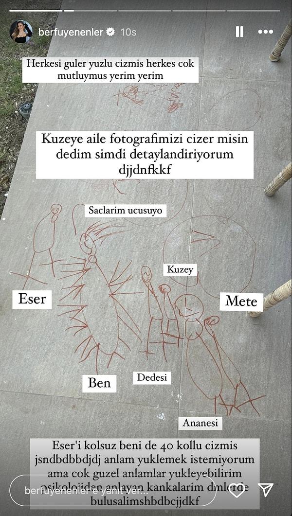 Berfu Yenenler, oğlu Kuzey'in aile çizimindeki detaylara dikkat çekti.