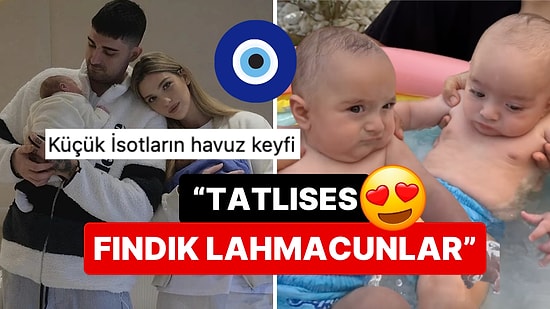 Yasemin ve İdo Tatlıses Çiftinin Yüzlerini Gösterdiği İkizleri Ayel ve Emir’in Havuz Keyfi Kalp Eritti