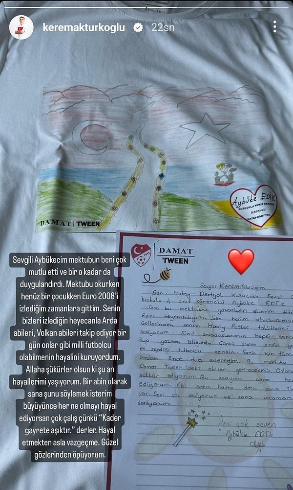 Kerem Aktürkoğlu'na gelen mektup ve milli futbolcunun paylaşımı 👇