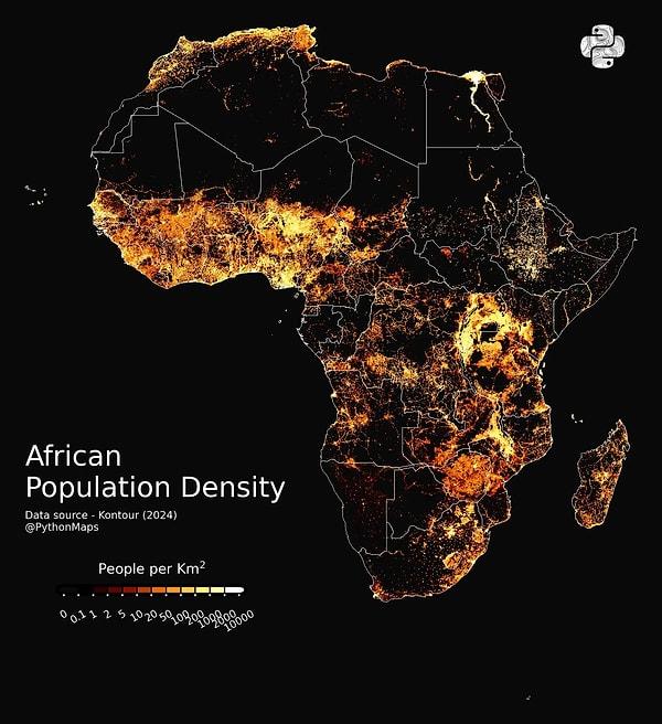 1. Afrika'daki nüfus yoğunluğu.
