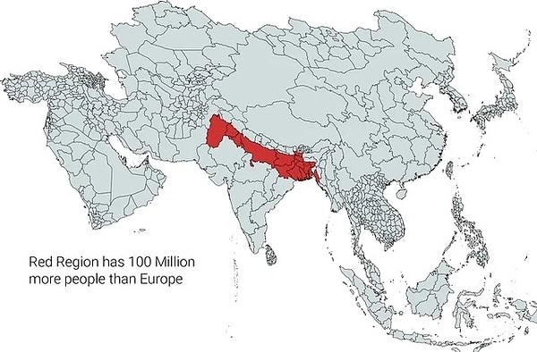 4. Haritada kırmızı renkte yaşayanların sayısı Avrupa'nın toplam nüfusundan 100 milyon daha fazlaymış!