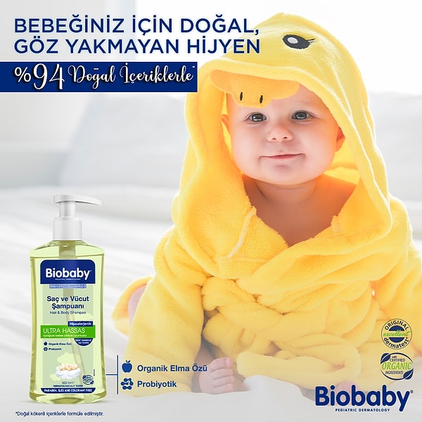 1. Artık bebeğinizin cildine en değerli bakımı sunmak için Biobaby Saç ve Vücut Şampuanı ile tanışma zamanı.💧💛