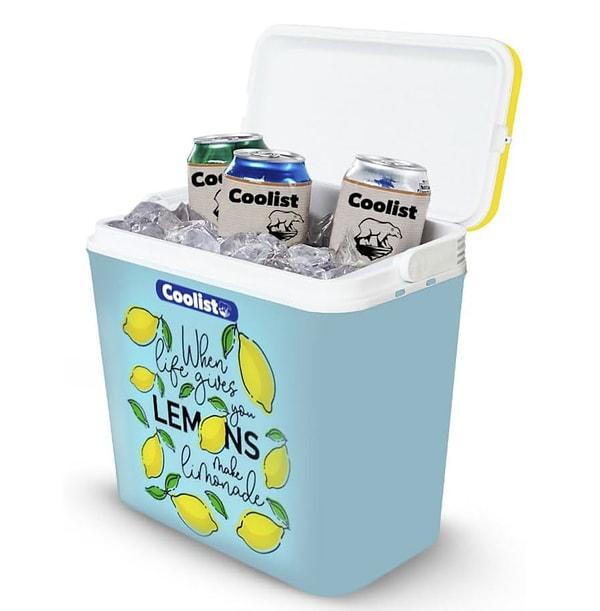 Coolist CLB30LM, limon desenli ve 30 litre kapasiteli bir buzluk modelidir.