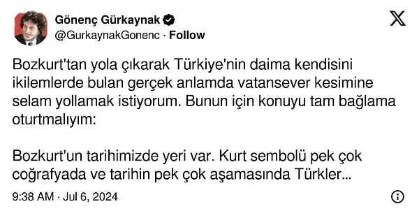 "Gerçek anlamda vatansever olan ve milli takımımızın futbolcularına "çocum siz kulağınızı siyasetçilere ve sizin terinizi kullanmak isteyenlere kapatın, sadece topa ve sahaya bakın, ay yıldızlı formanızı sonuna kadar terletin, emi" demek isteyen on milyonlar, belki özel bir el işareti kullanmazlar ama, birbirlerini iyi bilirler."