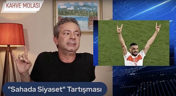 "Bozkurt işareti yaparak ve bu işareti Türklüğün simgesi gibi göstererek tribünlere selam gönderdi."