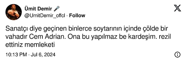 Yaşanan hadiseye tepkiler de Cem Adrian'a destek mesajları da gecikmedi. 👇