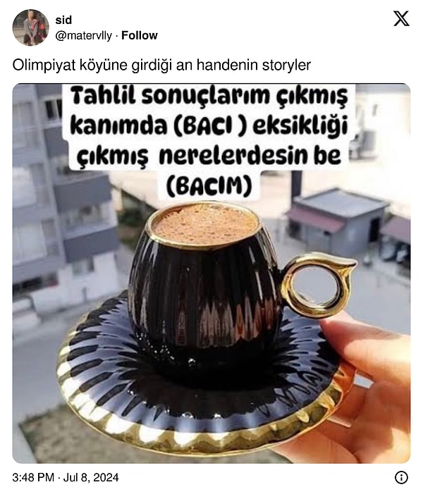 X kullanıcıları arasında epey konuşulan bu durum, esprili paylaşımlara da malzeme oldu. Bir X kullanıcısının "Olimpiyat köyüne girdiği an Hande'nin story'ler" yazısıyla bir kahve fotoğrafını paylaşması ve "Kanımda bacı eksikliği var. Neredesin be bacım!" notunu iliştirmesi epey yüz güldüren cinstendi.