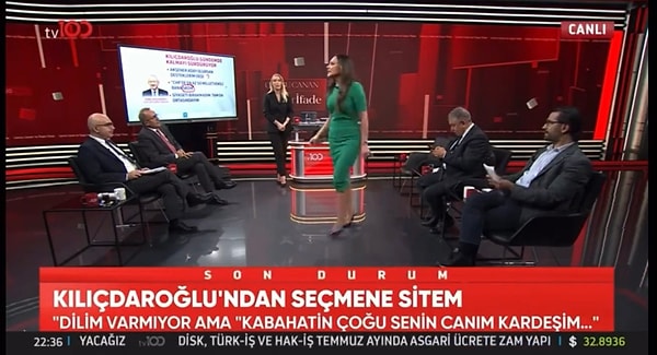 Şaban Sevinç’e, “Haddini bil, bu adam çok saygısız ve terbiyesiz bir insan ben bu yayını terk ediyorum. Ben bu kadar rezil seviyesiz bir kişiyle yayına devam etmem. Hadsizsin Şaban Sevinç.” sözlerini kullandı.