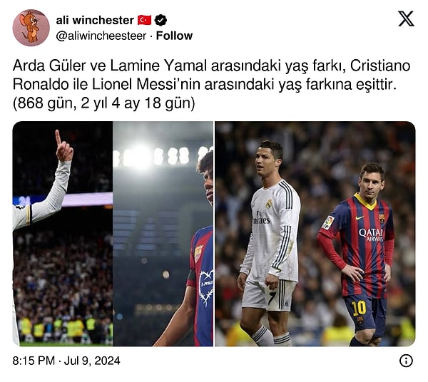 Sosyal medyada genç yıldızların doğum tarihleri arasındaki fark ile Ronaldo ve Messi'nin doğum tarihleri arasındaki farkın eşit olduğunu ifade eden paylaşım viral oldu.