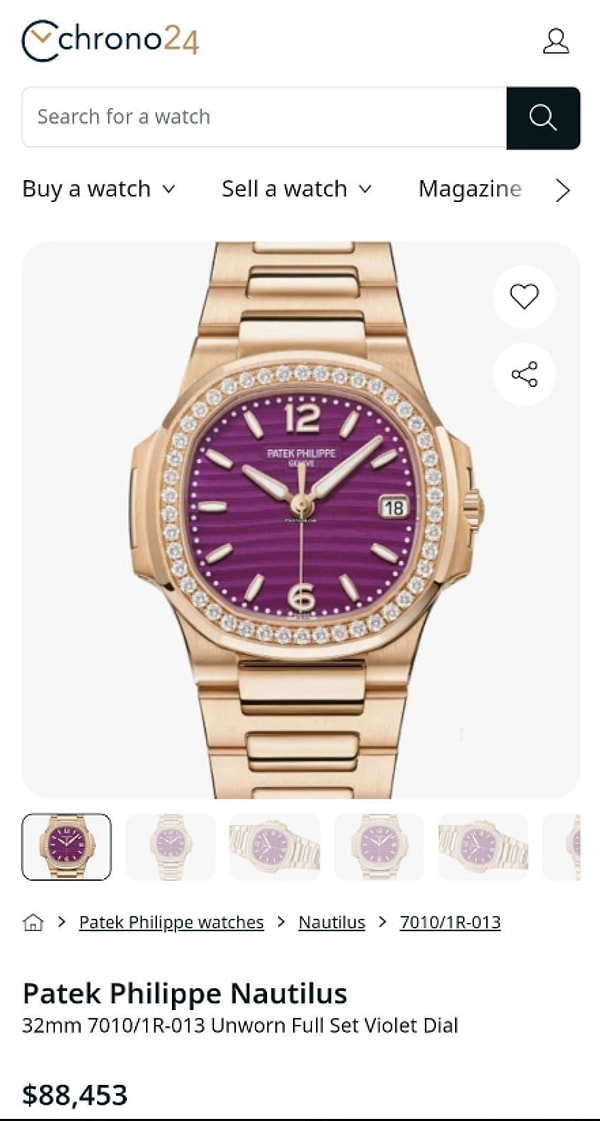 Söz konusu saat adeta servet değerinde çıktı. Patek Philippe Nautilus marka saat 88.453$ yani toplam 2.793.246 TL ederinde.