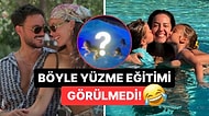 Tatilde Eşi Anıl Altan'la Boy Gösteren Pelin Akil Bu Sefer de İkizlerine Kurbağalama Yüzme Dersi Verdi