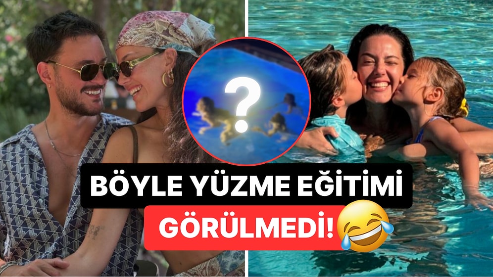 Tatilde Eşi Anıl Altan'la Boy Gösteren Pelin Akil Bu Sefer de İkizlerine Kurbağalama Yüzme Dersi Verdi