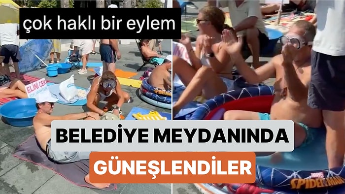 Bodrum'da Bir Grup Kıyılarda Denize Giremedikleri İçin Belediye Meydanında Güneşlenerek Eylemi Yaptı