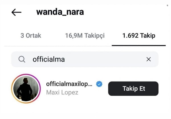 Wanda Nara, 28 Mayıs 2008'den 6 Kasım 2013'e kadar evli kaldığı eski futbolcu Maxi Lopez'i sosyal medyada takibe aldı.