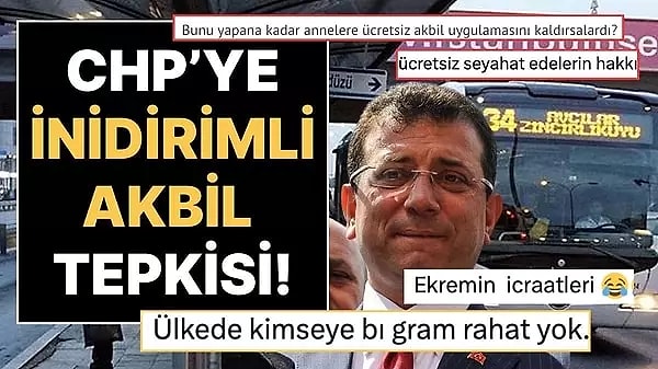 CHP'nin İstanbul'da indirimli akbillere 30 yaş sınırı getirmesi, sosyal medyada büyük tartışmalara neden oldu. Sosyal medya kullanıcıları, hayat pahalılığı ve yüksek ulaşım giderlerine isyan etti, bazı kullanıcılar İstanbul Büyükşehir Belediyesi Başkanı Ekrem İmamoğlu'nu hedef aldı.