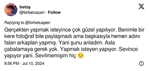 'Hiç sevilmemişim' diyerek yürekleri dağlayan kullanıcıya ise yorumlar gecikmedi.