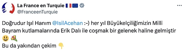 Meğer Erik Dalı Fransızlar için artık bir gelenek haline gelmiş! Her yıl Büyükelçilik'te Milli Bayram kutlamalarında Erik Dalı ile coşuyorlarmış...