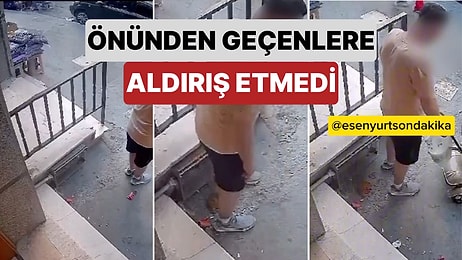 Esenyurt'ta Bir Şahıs Sokak Ortasında Önünden Geçen İnsanlara Aldırış Etmeden Tuvaletini Yaptı