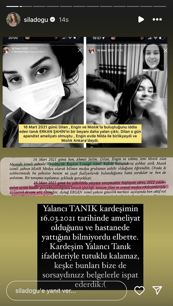 Belirtilen tarihte Dilan Polat'ın apandisit ameliyatı olduğunu öne sürüp bir de hastane fotoğraflarını paylaşan Doğu, Engin Polat'ın da kızıyla beraber evde olduğunu belirtti.