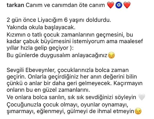 Tarkan'ın biricik kızı Liya'nın doğum gününü kutladığı notu da merak edenler için şöyle bırakalım👇