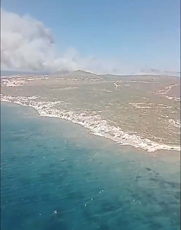 Dumanları fark eden çevredekilerin ihbarıyla bölgeye, İzmir Orman Bölge Müdürlüğü'ne ait 2 uçak, 4 helikopter, 16 arazöz, 3 su ikmal aracı, 3 dozer ve 1 yer ekibi sevk edildi.