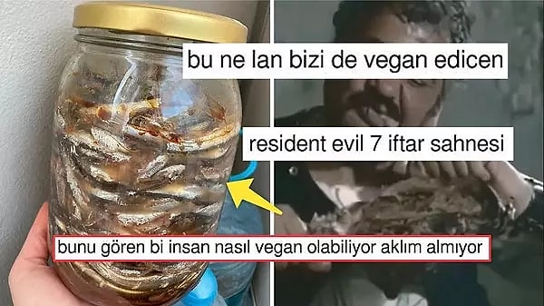 Geçtiğimiz saatlerde bir kullanıcı, hamsi turşusu paylaşarak birçoğumuzun iştahını kaçırdı. 'Bunu görenler nasıl vegan olabilir aklım almıyor' diyen kullanıcı, 'Hamsinin de turşusunu yapmayıverin' dedirtti!