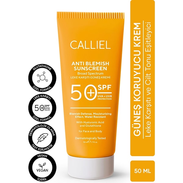 10. Calliel Leke Karşıtı ve Geniş Cilt Tonu Eşitleyici Güneş Koruyucu Krem Spf 50+, 50 ml