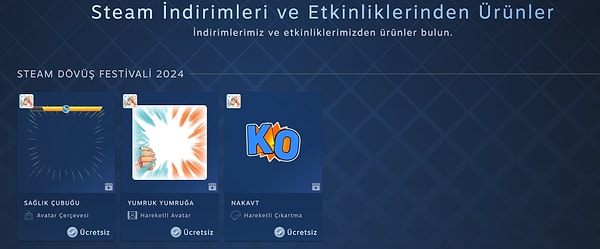 Steam'deki festival boyunca ücretsiz ögeler de kullanıcılara sunuluyor.